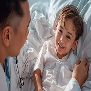 Cirujano pediátrico operando con precisión y cuidado en Moderna Salud. Atención médica infantil especializada y segura